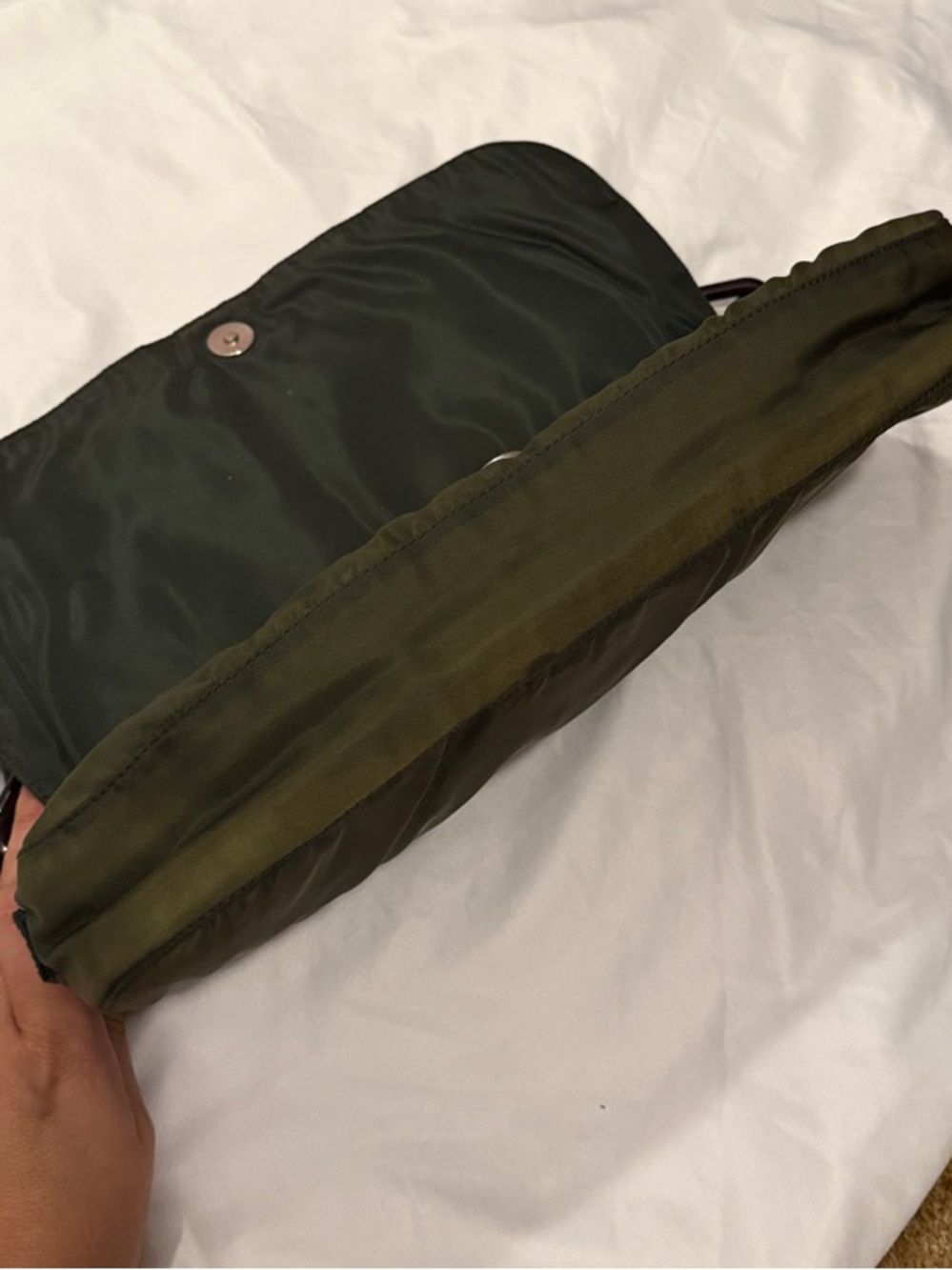 Prada Tessuto Olive Nylon Shoulder Bag with Brown Chain Strap - Picture 5 of 6